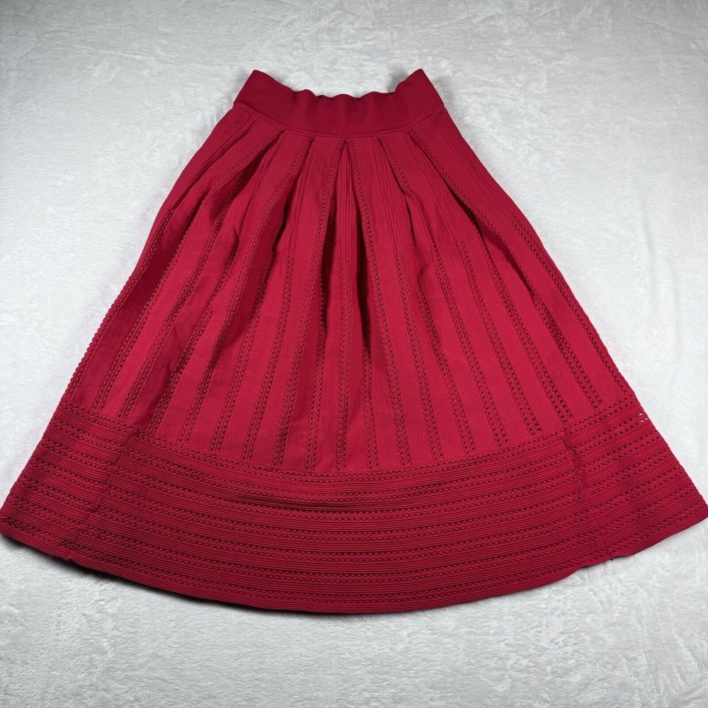 Maje Jubio Crochet Cut Out Midi Skirt Red Pleated Womens Size‎ 2